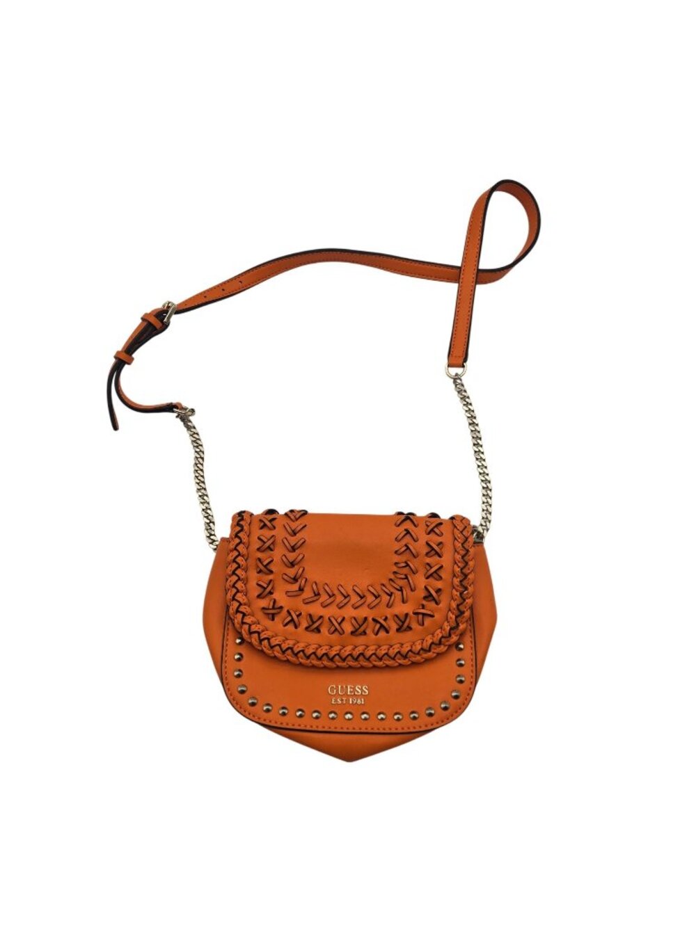 Guess Orange Crossbody Bag With Braided & Studded Detail